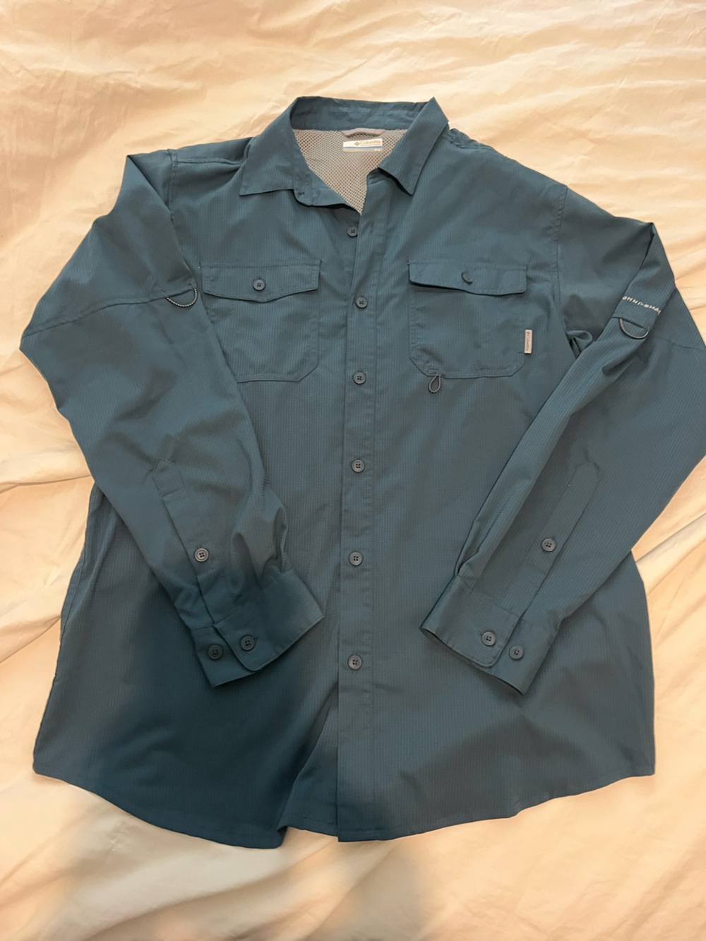 Men's Teal Long-Sleeve Casual Button-Down Shirt